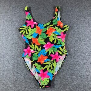 Vintage 90s Sand N Sun One Piece Swimsuit Womens Large L Tropical Cotton Print